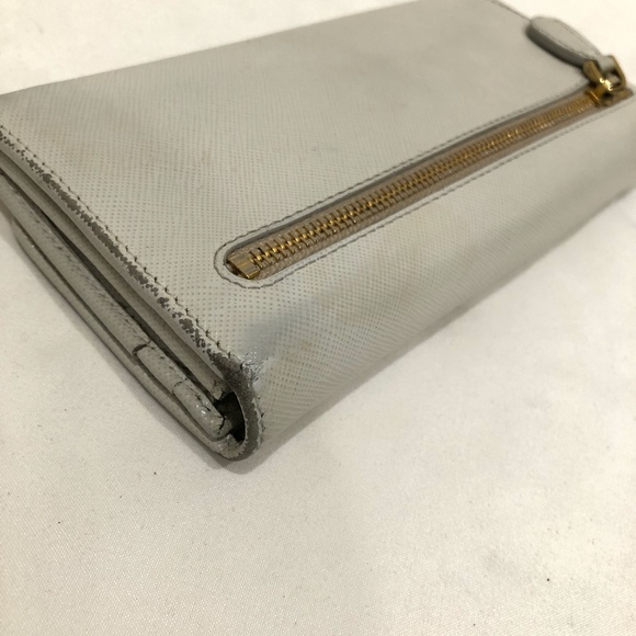 Prada White Saffiano Leather Long Wallet Sku#84118 (gently used, color loss) - Picture 8 of 15